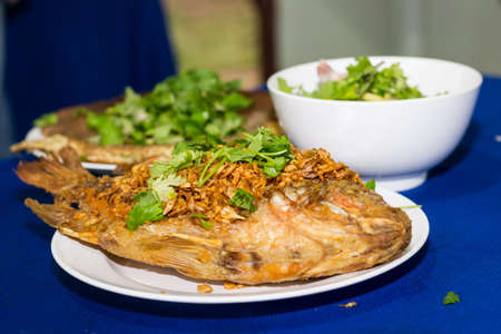 Thai food Fish with spicy sauceの写真素材