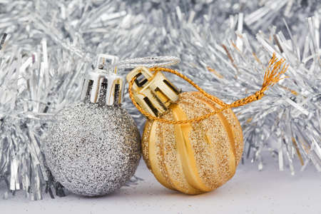 silver and golden decoration toy for christmas treeの写真素材