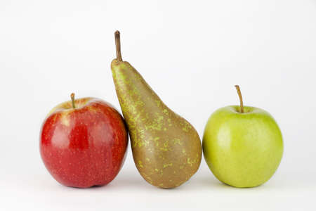 two apple and pear isolated on white backgroundの写真素材