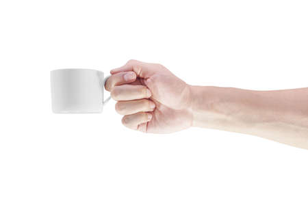 Hands with coffee cup isolated in white backgroundの写真素材