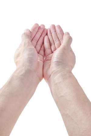 Hands with giving action isolated in white backgroundの写真素材