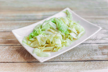 Thai food, Fried cabbage with fish sauce in white plateの写真素材