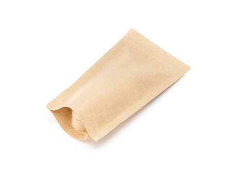 blank packaging recycle paper pouch isolated on white background ready for package designの写真素材