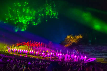 Chongqing China, September 17, 2015 : Impression Wulong, The real scene show premiered in the Peach Garden Canyon in Wulong County, involving more than 100 performers and having Zhang Yimou as the art adviser and directorのeditorial素材