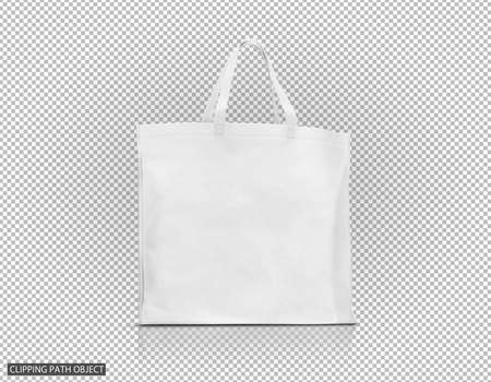 blank white fabric canvas bag for shopping and save global warming on virtual transparency grid backgroundの写真素材
