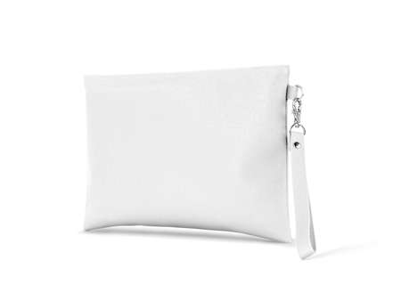 blank white leather premium handle bag with hanging isolated on white background with clipping pathの写真素材
