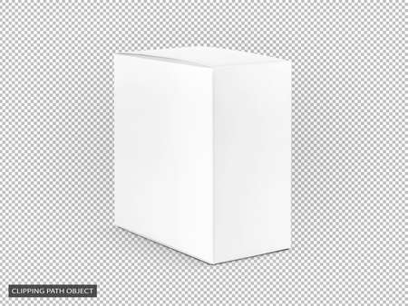 blank packaging white cardboard box isolated on virtual transparency grid background with clipping path ready for product designの写真素材