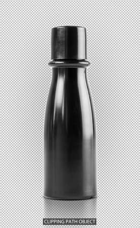 blank packaging black cosmetic serum bottle on virtual transparency grid background with clipping path ready for product designの写真素材