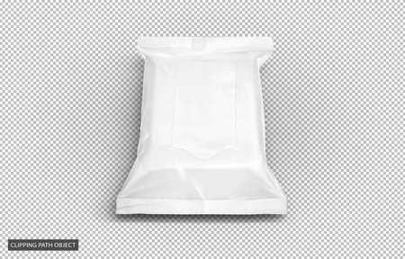 blank packaging white plastic baby wipes pouch or tissue paper bag isolated on virtual transparency grid background with clipping path ready for cosmetics product designの写真素材
