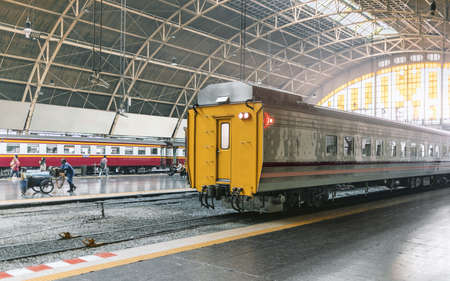Thailand vintage train bogies parking on tracks at bangkok railway station or hualumphong stationの写真素材