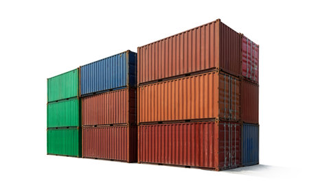 Metal container stacking cargo for shipping isolated on white background, Logistics export import...