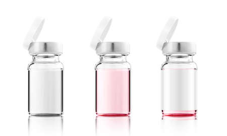 Open vaccine bottle for label design mock-up isolated on white background