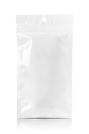 Blank packaging white plastic OPP zipper pouch for product design mockupの写真素材