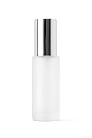 blank packaging matte glass bottle for cosmetic serum product design mock-up isolated on white backgroundの写真素材