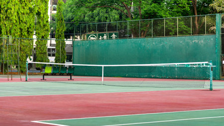 Tennis court for sport activity and match playing with no peopleの写真素材