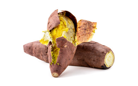Roasted sweet potato, Healthy nutritious food for dieting isolated on white backgroundの写真素材