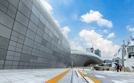 Seoul, South Korea: July 22, 2023: Modern architecture of Dongdaemun Design Plaza or DDP, This Plaza is the famous Moderness design landmark of Seoul, South Korea.のeditorial素材
