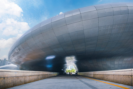 Seoul, South Korea: July 22, 2023: Modern architecture of Dongdaemun Design Plaza or DDP, This Plaza is the famous Moderness design landmark of Seoul, South Korea.のeditorial素材