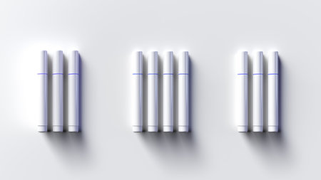 Blank white glossy plastic barrel of whiteboard marker for stationery design mock-up isolated on white backgroundの素材