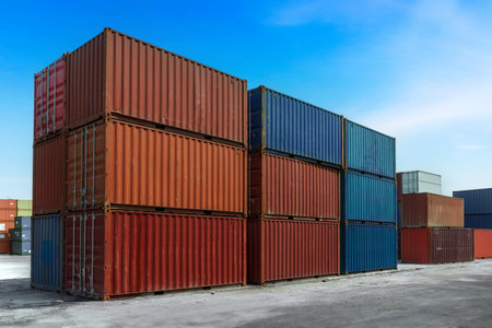 Container stacking cargo at the shipping harbor. Logistics export import Business concept.の写真素材