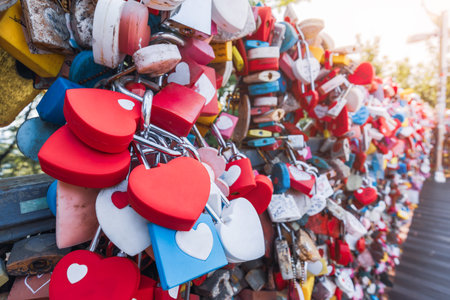 Love locks at N-Seoul Tower, Seoul, South Korea, symbolize forever love with inscribed messages, collectively displayed at this popular tourist destination.のeditorial素材