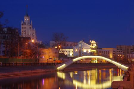 Sadovnichesky Bridge and skyscraper at Tinkers embankmentの写真素材