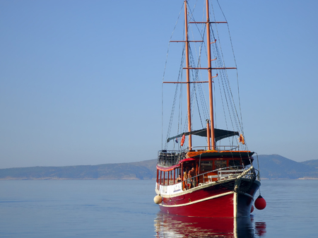 Wooden ship cruise sail on seaの写真素材