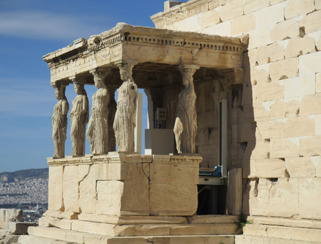 Erechtheion with panorama of Acropolisの写真素材