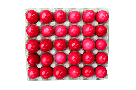 Easter red eggs in falseworkの写真素材