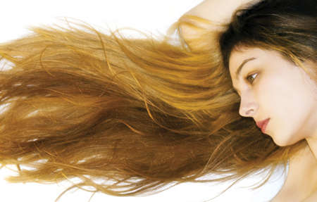Portrait of a woman with long and beautiful hairの写真素材