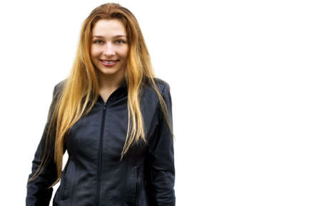 Young smiling woman on white backgroundの写真素材