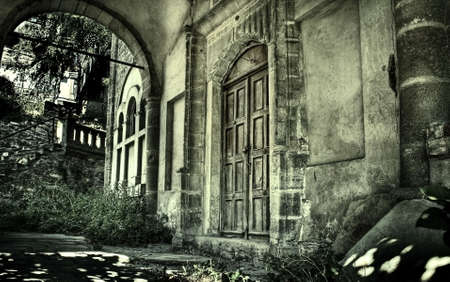 Front of creepy haunted houseの写真素材