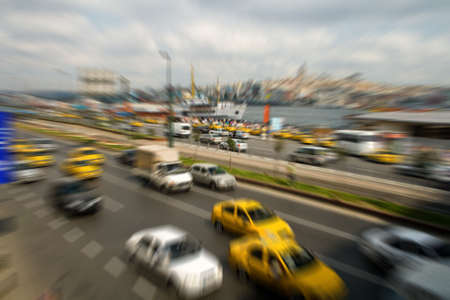 Traffic through downtown at rush hour, in Istanbul, Turkeyの写真素材
