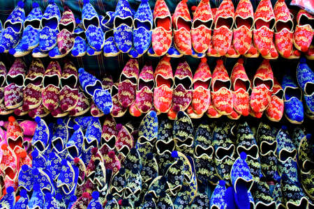 Rows of traditional turkish shoes in diverse colors