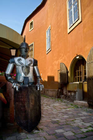 Armoured knight holding a blank shield (could be used for text)の写真素材