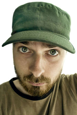Close-up portrait of a man with funny faceの写真素材