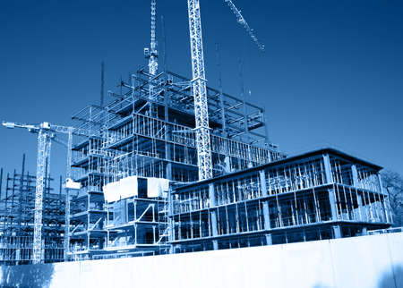 General view of construction site with big cranes