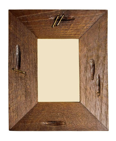 Ancient wooden frame isolated on whiteの写真素材