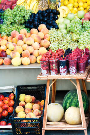 Various colorful fruits at the marketの写真素材