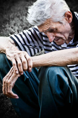 Lonely senior man feeling very sadの写真素材