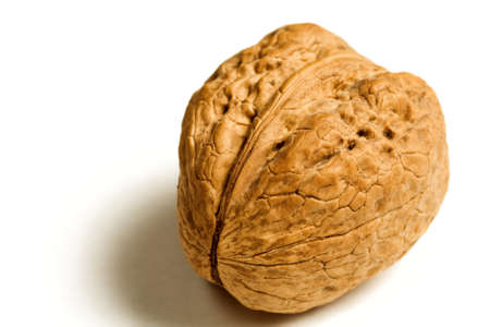 One walnut over white background
