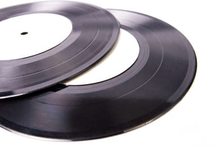 Two vinyl old records isolated on white backgroundの写真素材