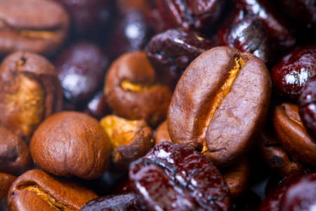 Macro shot of many coffee brown beans