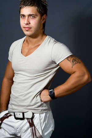 Portrait of sexy handsome muscular young manの写真素材