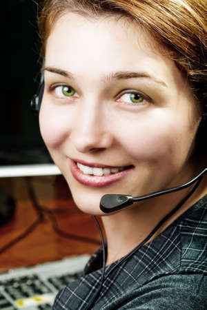 Friendly and happy service customer worker with headsetの写真素材