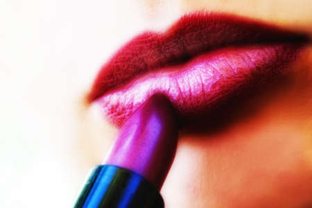 Cosmetics: red lipstick and sensual full lipsの写真素材