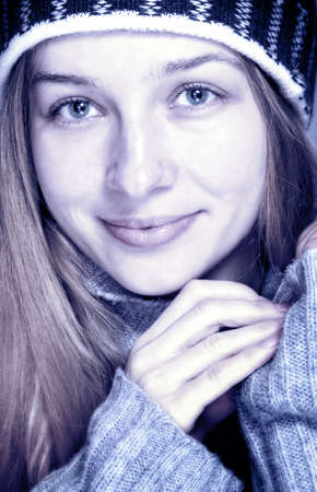 Seasonal winter portrait of beautiful young womanの写真素材