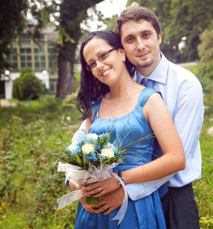 Outdoor portrait of smiling content coupleの写真素材