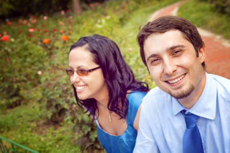 Portrait of happy content couple outdoorの写真素材