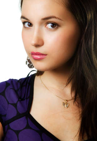 Beautiful young sensual cute woman over whiteの写真素材